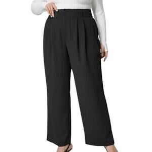 NWT Halara Black High Waisted Pleated Wide Leg Pants Elastic Waist 2X Dress Pant